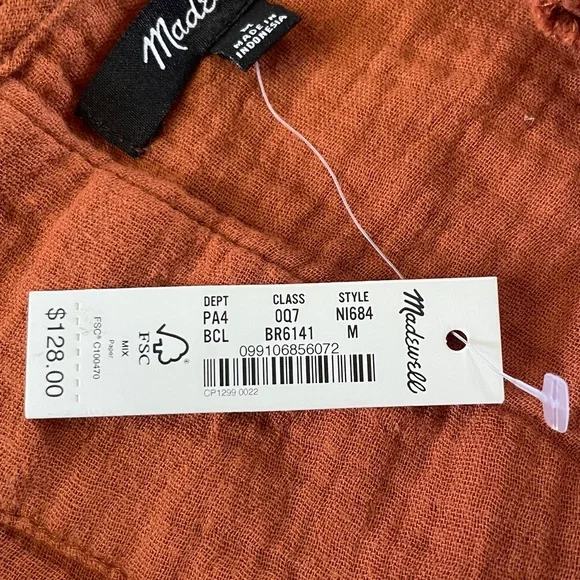 Madewell Lightspun Burnt Clay Orange Midi Dress Sz M New with Tags - Picture 9 of 13